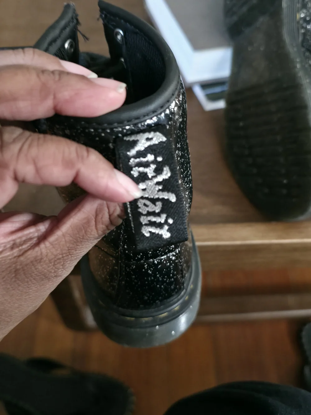 Black Glitter Combat Boots - Women's Fashion Lace-Up